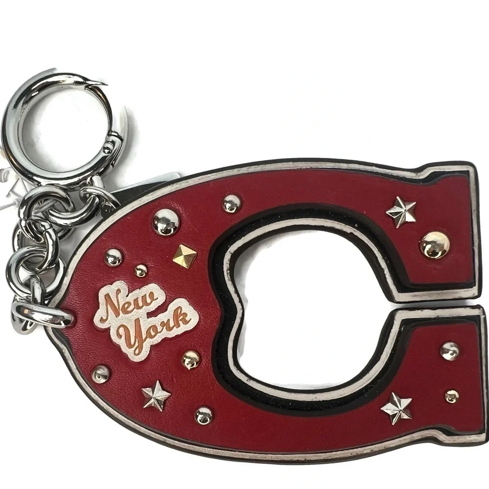 COACH VARSITY C BAG CHARM (F23585) SILVER/TRUE RIVETED RED KEY CHAIN KEYCHAIN